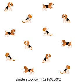 Cartoon happy beagle - simple trendy pattern with dogs. Flat vector illustration for prints, clothing, packaging and postcards. 