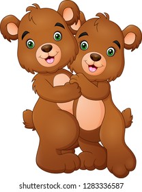 Cartoon happy bear couple hugging