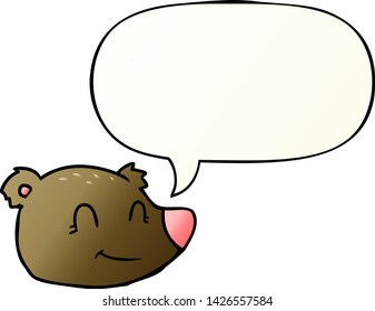 caricatura cara de oso feliz con burbuja de habla en un estilo de gradiente suave
