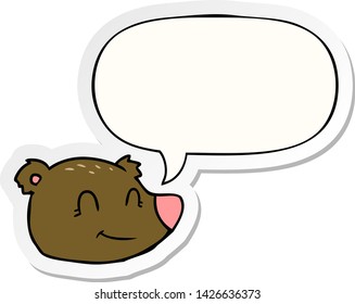 cartoon happy bear face with speech bubble sticker