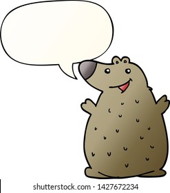 cartoon happy bear with speech bubble in smooth gradient style