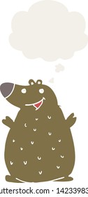 cartoon happy bear with thought bubble in retro style