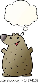 cartoon happy bear with thought bubble in smooth gradient style