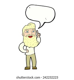cartoon happy bearded man with idea with speech bubble