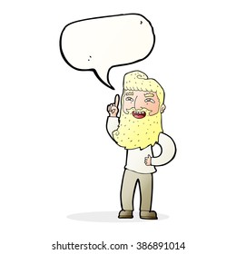 caricatura de hombre barbudo feliz con idea con burbuja de habla