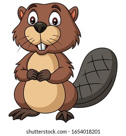Cartoon happy beaver on white background
