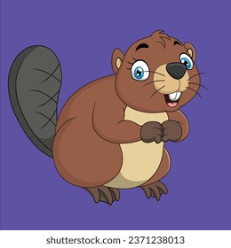 Ilustración de diseño de vector de castor feliz de dibujos animados