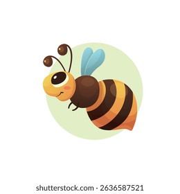 Cartoon happy bee in flight on white background. Vector summer image. Sticker or print and for other different design.