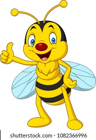 Cartoon happy bee giving thumbs up