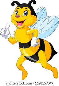 Cartoon happy bee giving thumbs up