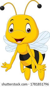 Cartoon happy bee isolated on white background