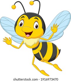 Abeja feliz de caricatura aislada en fondo blanco