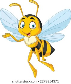 Cartoon happy bee on white background