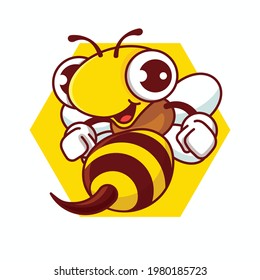 Cartoon Happy Bee With Sharp Stinger Holding Fists