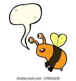 cartoon happy bee with speech bubble