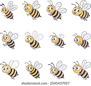 Cartoon happy bee vector set