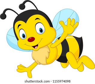 Cartoon happy bee waving