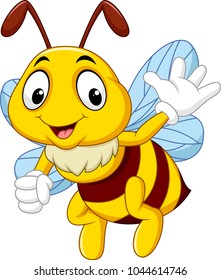 Cartoon happy bee waving hand