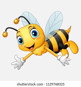 Cartoon happy bee waving hand