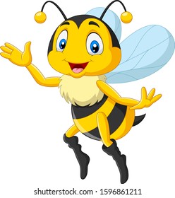 Cartoon happy bee waving hand