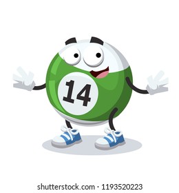 cartoon happy billiard ball mascot smiling on white background