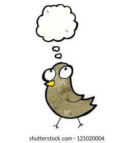 Cartoon-glücklicher Vogel mit Gedankenblase