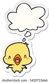 cartoon happy bird with thought bubble as a printed sticker