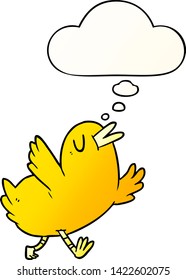 cartoon happy bird with thought bubble in smooth gradient style