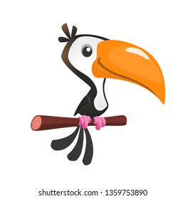 Cartoon happy bird toucan. Illustration isolated