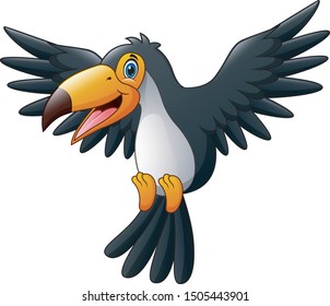 Cartoon happy bird toucan waving on white background