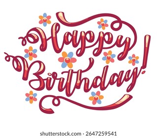 Cartoon Happy Birthday. Congratulações inscrição isolada ilustração vetorial