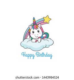 Cartoon Happy Birthday Magical Unicorn illustration Invitation Greeting Card with fun and cute look pastel color