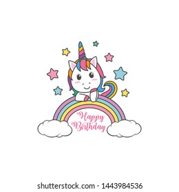 Cartoon Happy Birthday Magical Unicorn illustration Invitation Greeting Card with fun and cute look pastel color