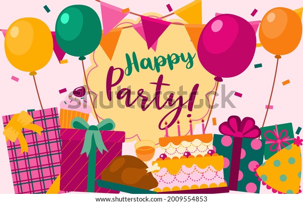 Cartoon Happy Birthday Party Background Backdrop Stock Vector (Royalty ...