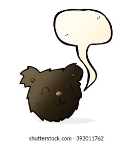 cartoon happy black bear face with speech bubble