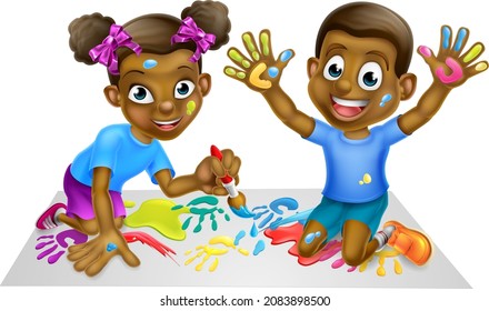 Cartoon Happy Black Boy Girl Having Stock Vector (Royalty Free) 2083898500
