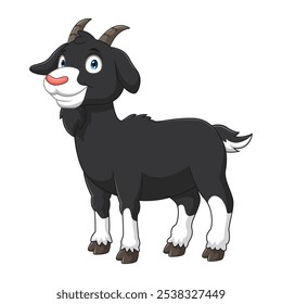 Cartoon happy black goat cartoon on white background