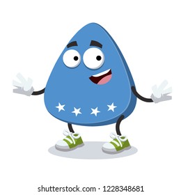 cartoon happy blue guitar plectrum with stars mascot smiling on white background
