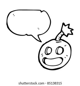 cartoon happy bomb with speech bubble