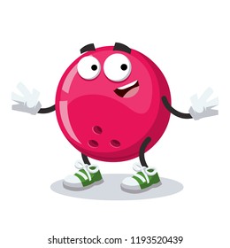 cartoon happy bowling ball mascot smiling on white background