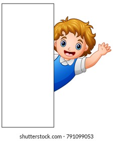 Cartoon happy boy with blank sign