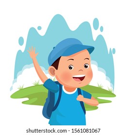 cartoon happy boy with blue cap over white background, colorful design , vector illustration