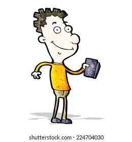 cartoon happy boy with book