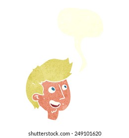 caricatura de niño feliz cara con burbuja de habla