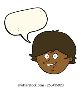 Cartoon-Happy-Boy-Gesicht mit Sprachblase