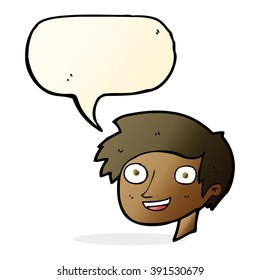 cartoon happy boy face with speech bubble