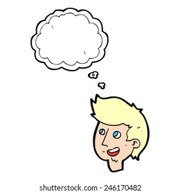 caricatura cara de niño feliz con burbuja de pensamiento