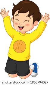 Cartoon happy boy and jumping
