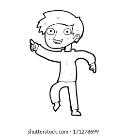 cartoon happy boy pointing