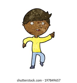cartoon happy boy pointing